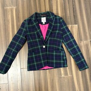 Plaid Blazer with Pink Lining